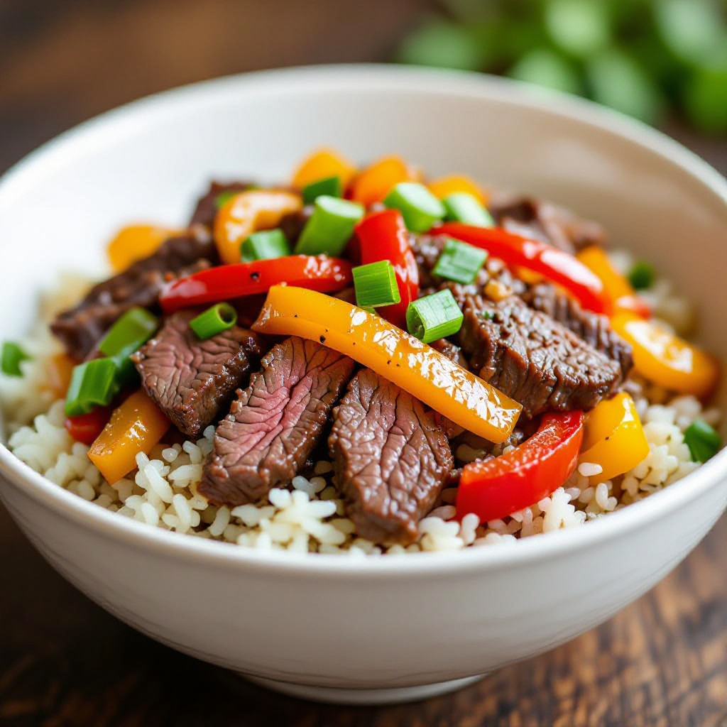 Beef and Pepper Rice Bowl recipe instructions