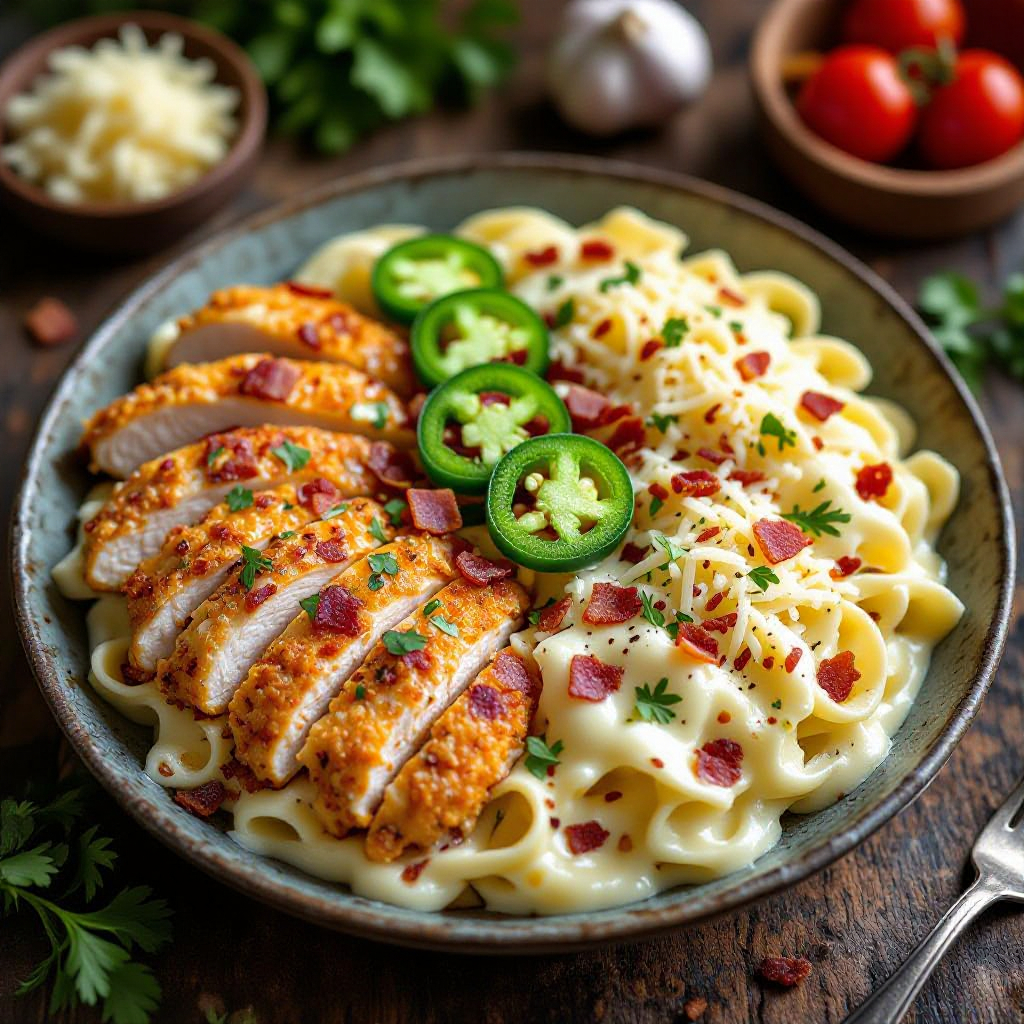Crispy Jalapeño Popper Chicken Alfredo recipe image