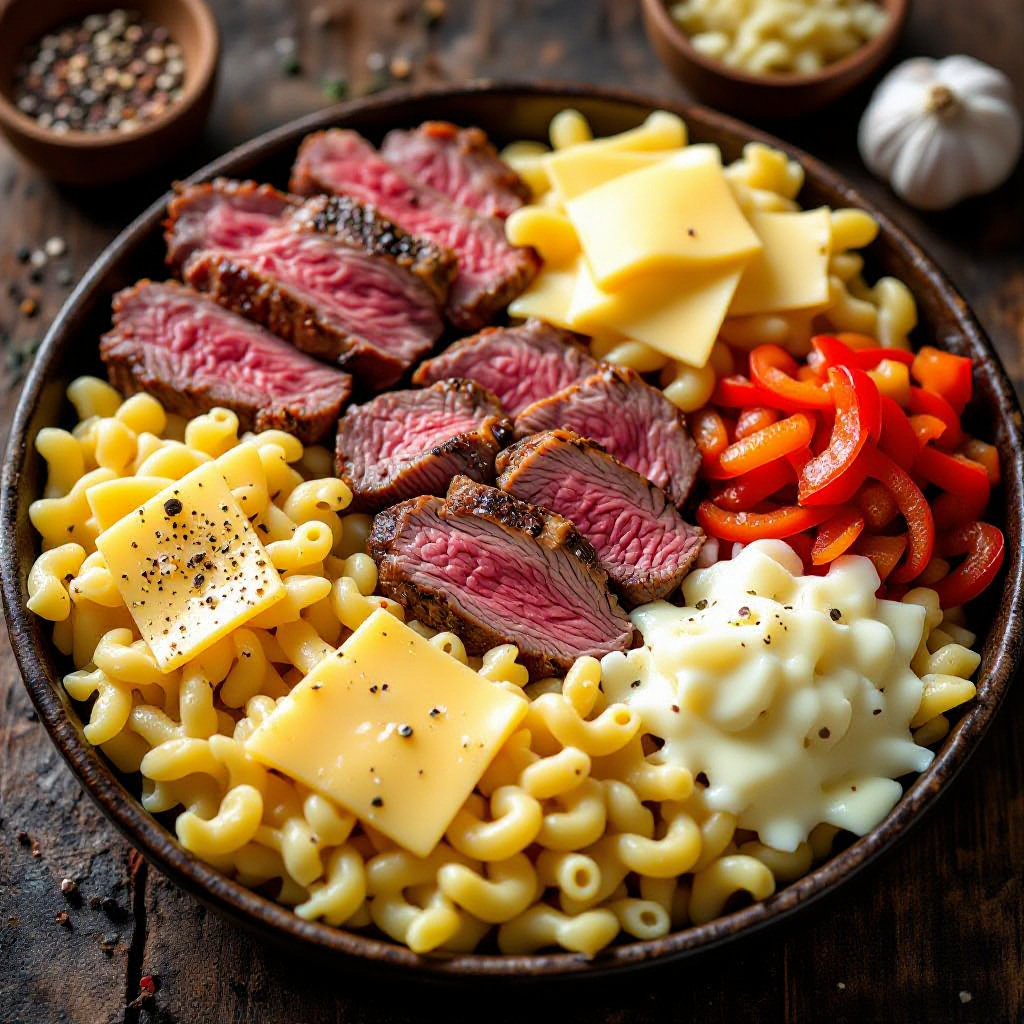 Crockpot Philly Cheesesteak Mac and Cheese recipe image