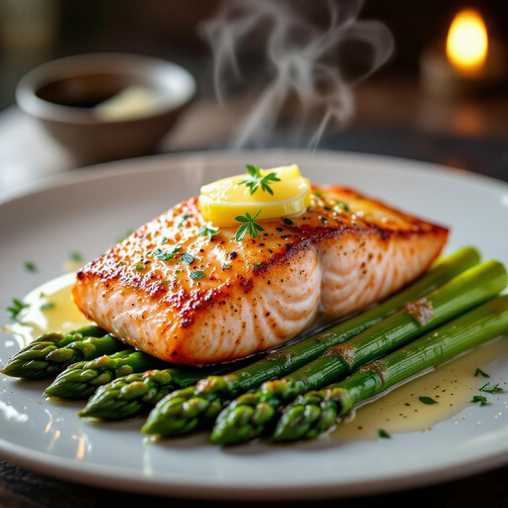 Crispy Garlic Butter Salmon with Asparagus recipe instructions