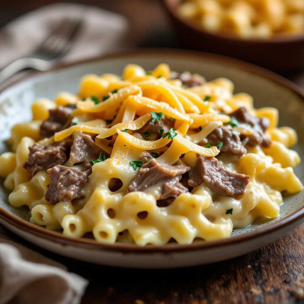 Crockpot Philly Cheesesteak Mac and Cheese recipe instructions