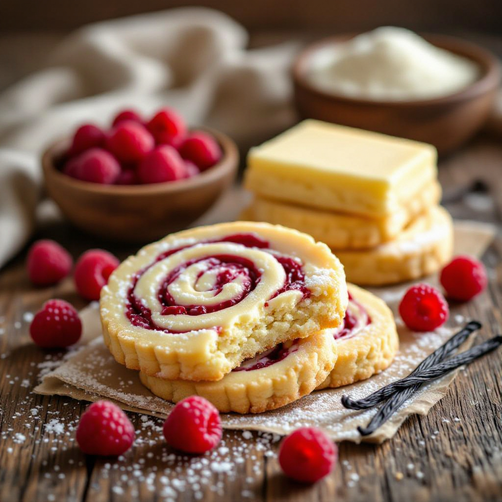 Buttery Raspberry Swirl Shortbread Cookies (Slice & Bake!) recipe image