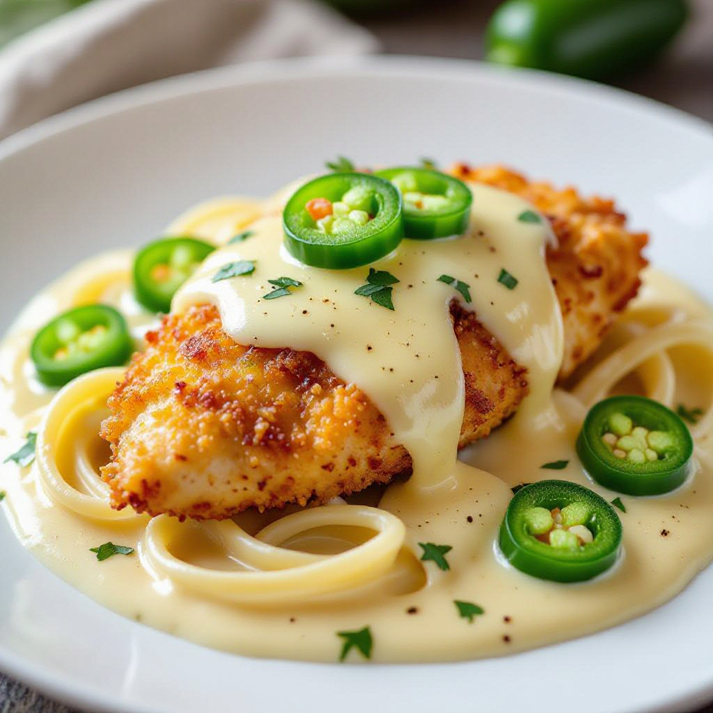 Crispy Jalapeño Popper Chicken Alfredo recipe instructions