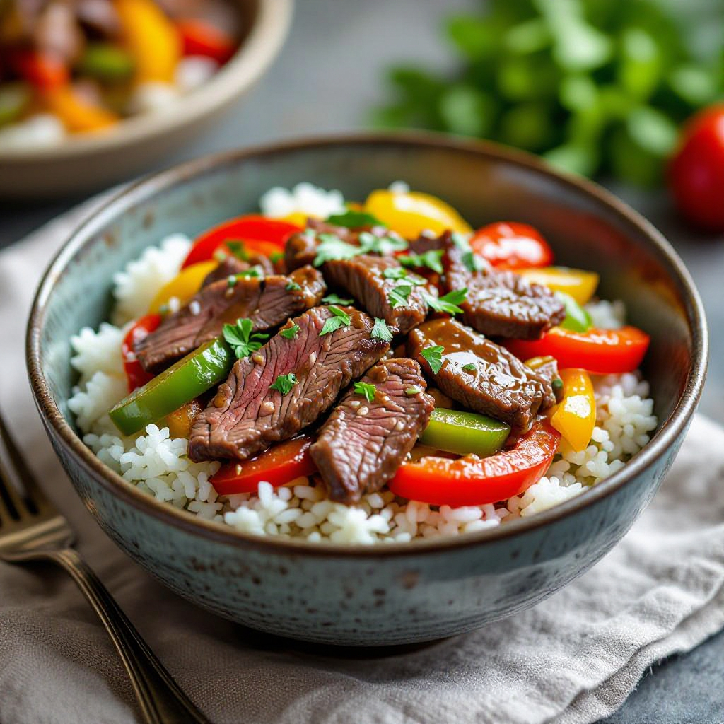 Beef and Pepper Rice Bowl recipe image