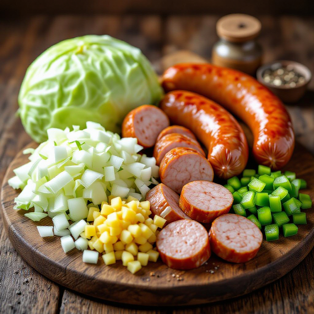 Dirty Cabbage with Smoked Turkey Sausages recipe image