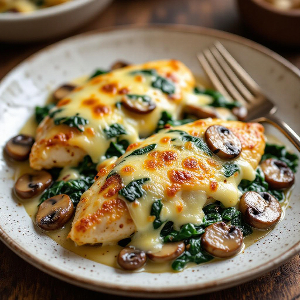 Cowboy Creamy Chicken, Spinach & Mushroom Bake recipe instructions
